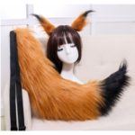 Orejas y cola de zorro blancas Kitsune rojo